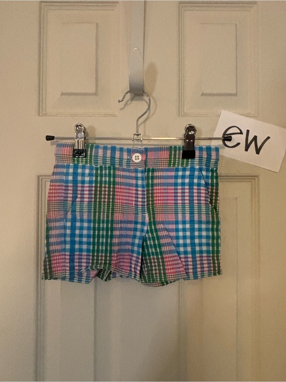 Janie and Jack Plaid Cotton Shorts - Pink, Blue & Green
